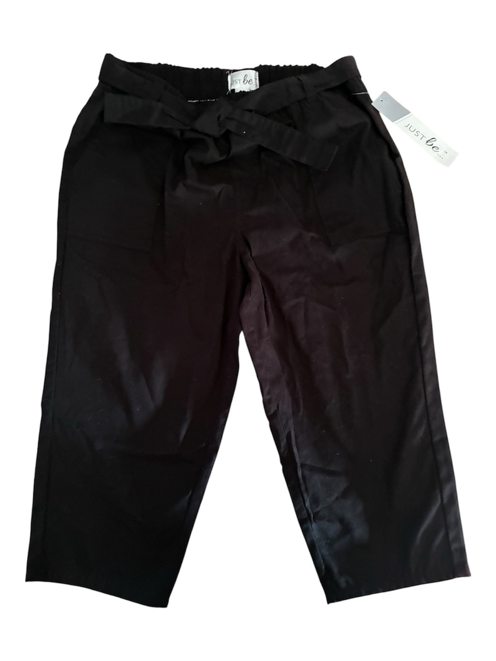NWT Just Be Black Elastic Waist With Tie Belt And Pockets Capris